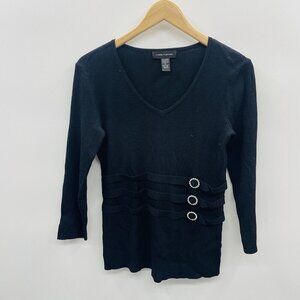 Cable & Gauge Womens Size Medium Rhinestone Detail Ribbed Sweater in Black